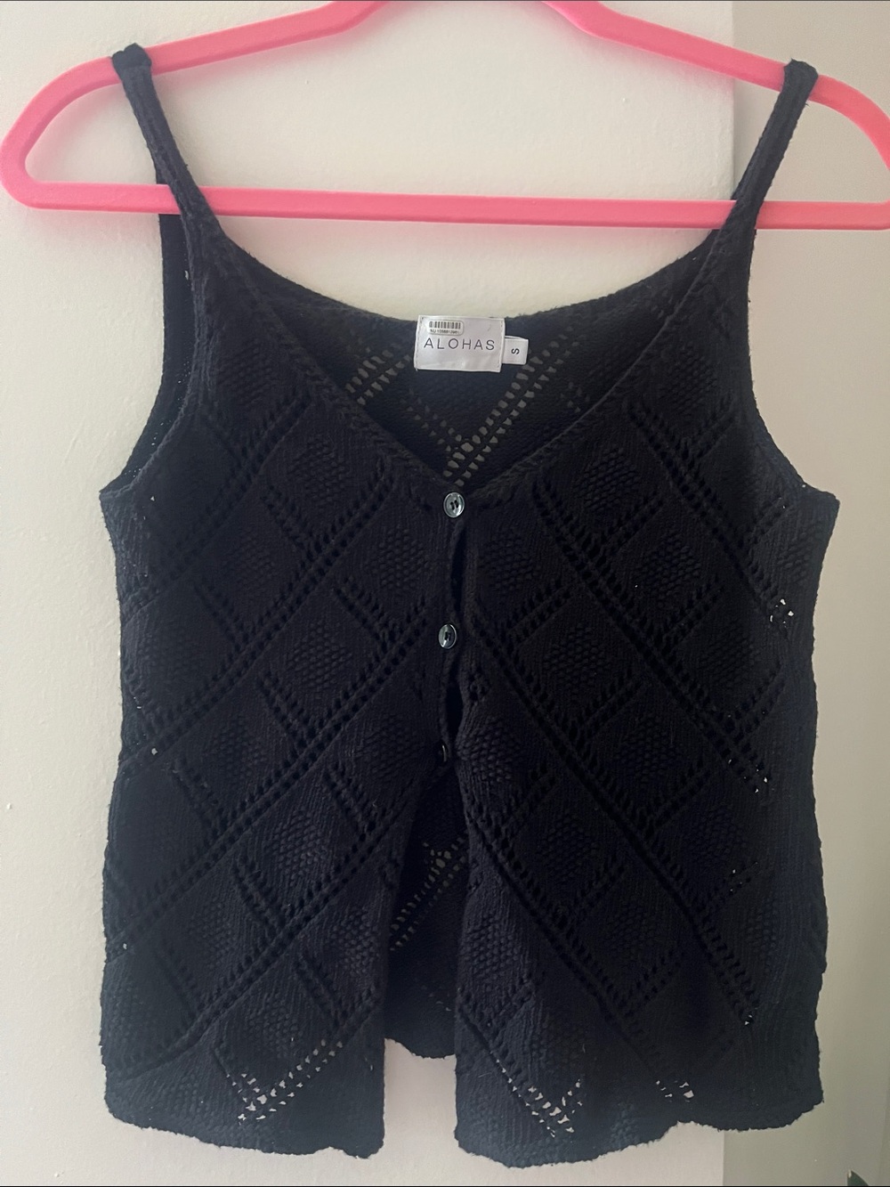 ALOHAS Black Crochet Button-Front Camisole